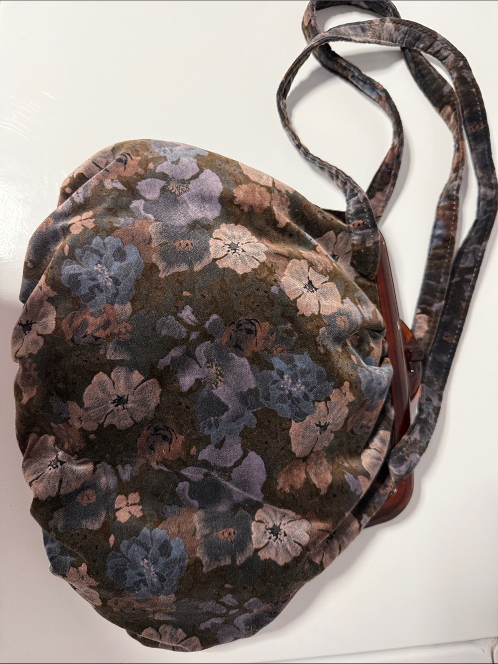 Plush Floral Frame-Top Shoulder Bag in Dark Neutrals